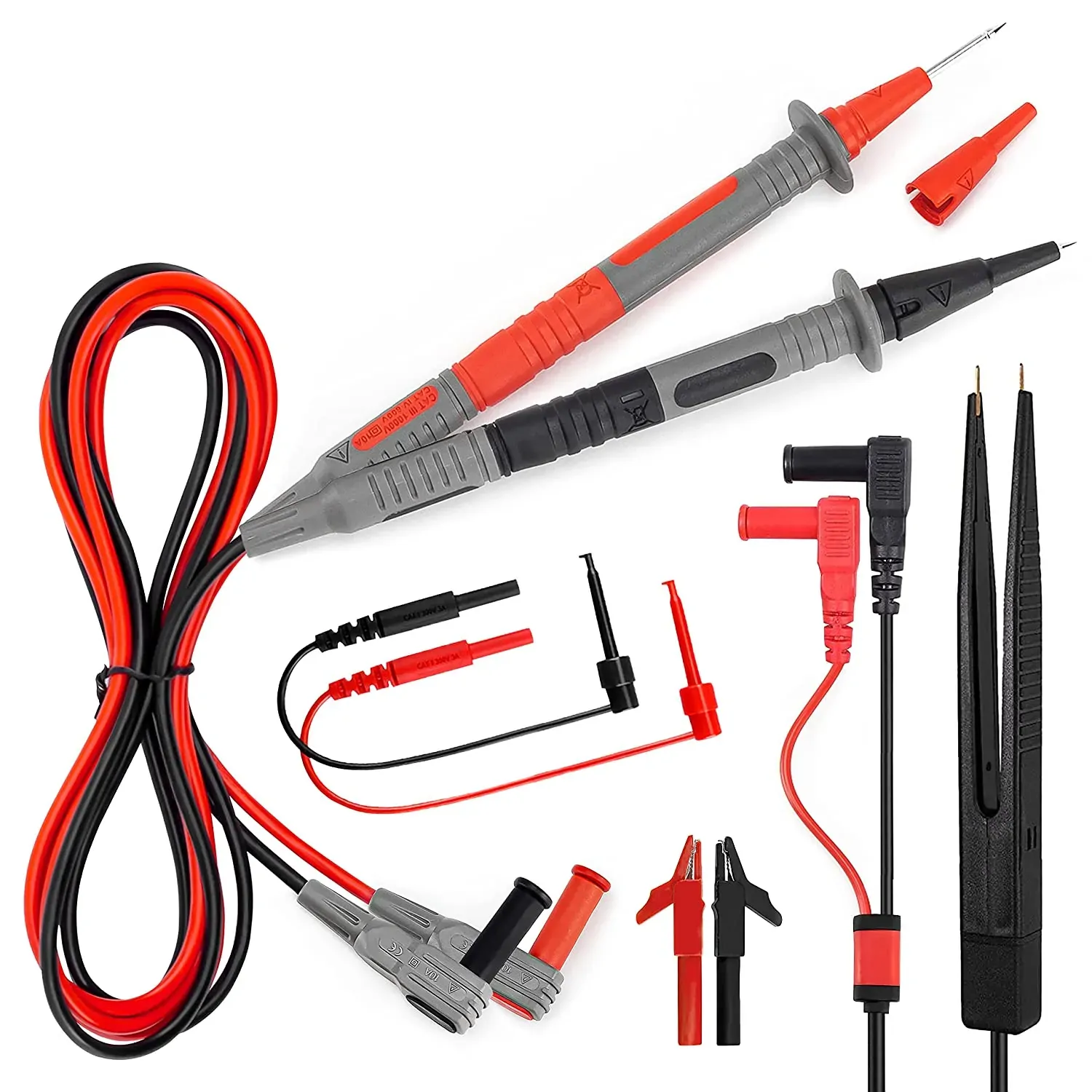 KAIWEETS Soft Silicone Electrician Test Leads Kit CAT III 1000V & CAT IV 600V with Alligator Clips and Needle Probe for Fluke/AstroAI/INNOVA Multimete KAIWEETS Soft Silicone Electrician Test Leads Kit CAT III 1000V & CAT IV 600V with Alligator Clips and Needle Probe for Fluke/AstroAI/INNOVA Multimete