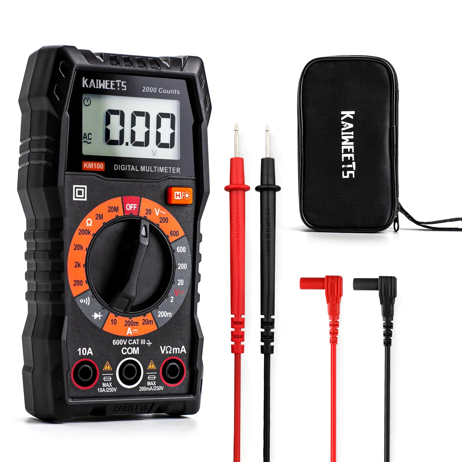 KAIWEETS Digital Multimeter with Case, DC AC Voltmeter, Ohm Volt Amp Test Meter and Continuity Test Diode Voltage Tester for Household Outlet, Automot KAIWEETS Digital Multimeter with Case, DC AC Voltmeter, Ohm Volt Amp Test Meter and Continuity Test Diode Voltage Tester for Household Outlet, Automot