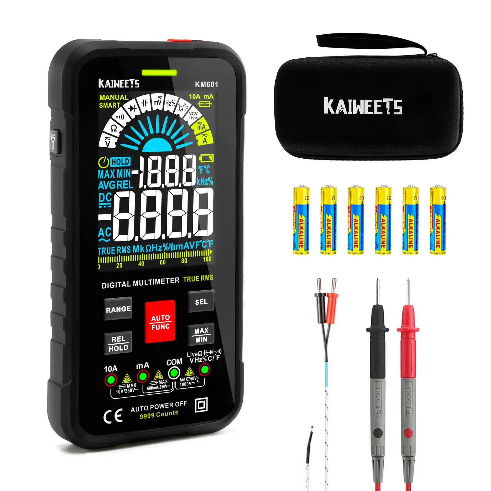 KAIWEETS Digital Multimeter Voltmeter Smart Electrical Tester Measures Voltage Current Resistance Continuity Duty-Cycle Capacitance Temperature Freque KAIWEETS Digital Multimeter Voltmeter Smart Electrical Tester Measures Voltage Current Resistance Continuity Duty-Cycle Capacitance Temperature Freque