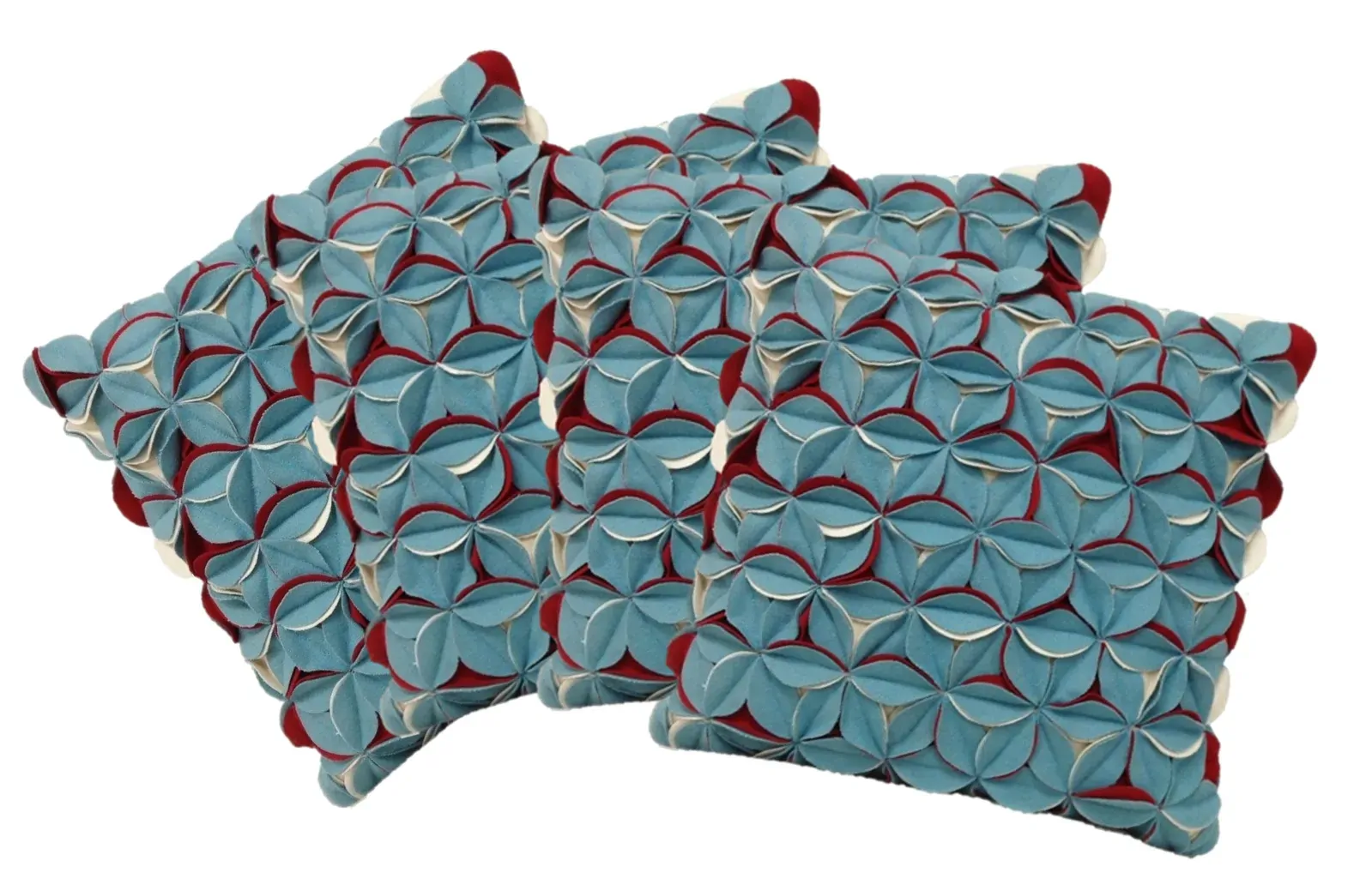 Pack of 4 Covers Amelie Aqua Blue & Red 3D Texture Cushion Covers Pack of 4 Covers Amelie Aqua Blue & Red 3D Texture Cushion Covers