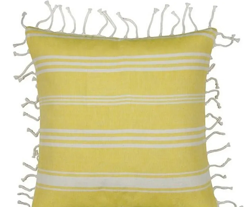 Fresh Yellow & White Striped Cushion Cover with knotted edging Fresh Yellow & White Striped Cushion Cover with knotted edging