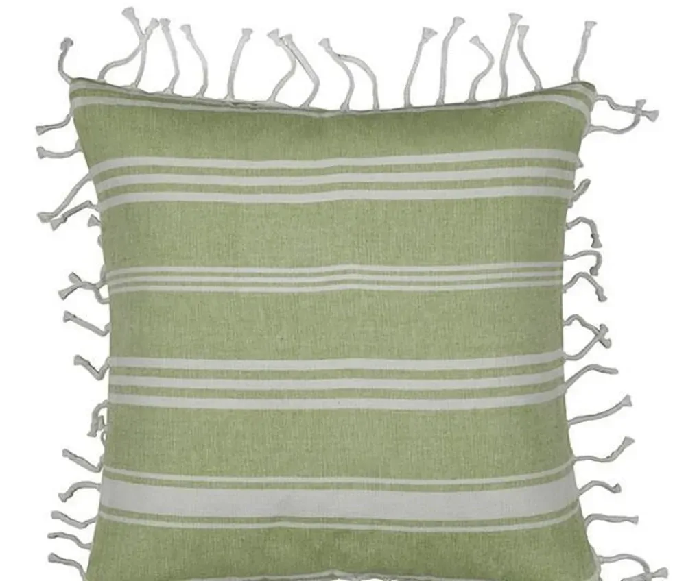 Fresh Green & White Striped Cushion Cover with white knotted edging Fresh Green & White Striped Cushion Cover with white knotted edging