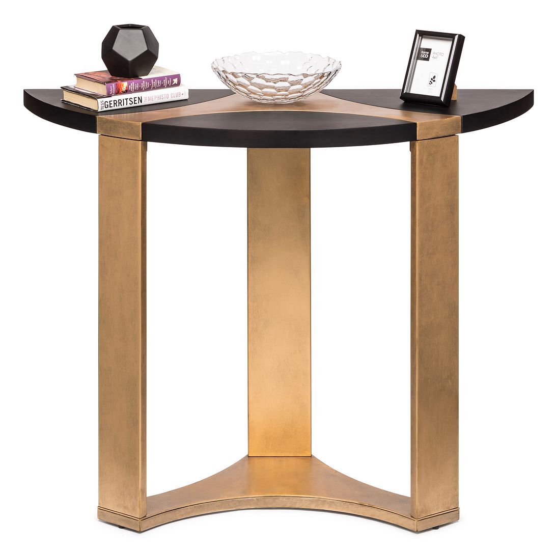 Contemporary Half Round Brass and Black Hallway Console Table Contemporary Half Round Brass and Black Hallway Console Table