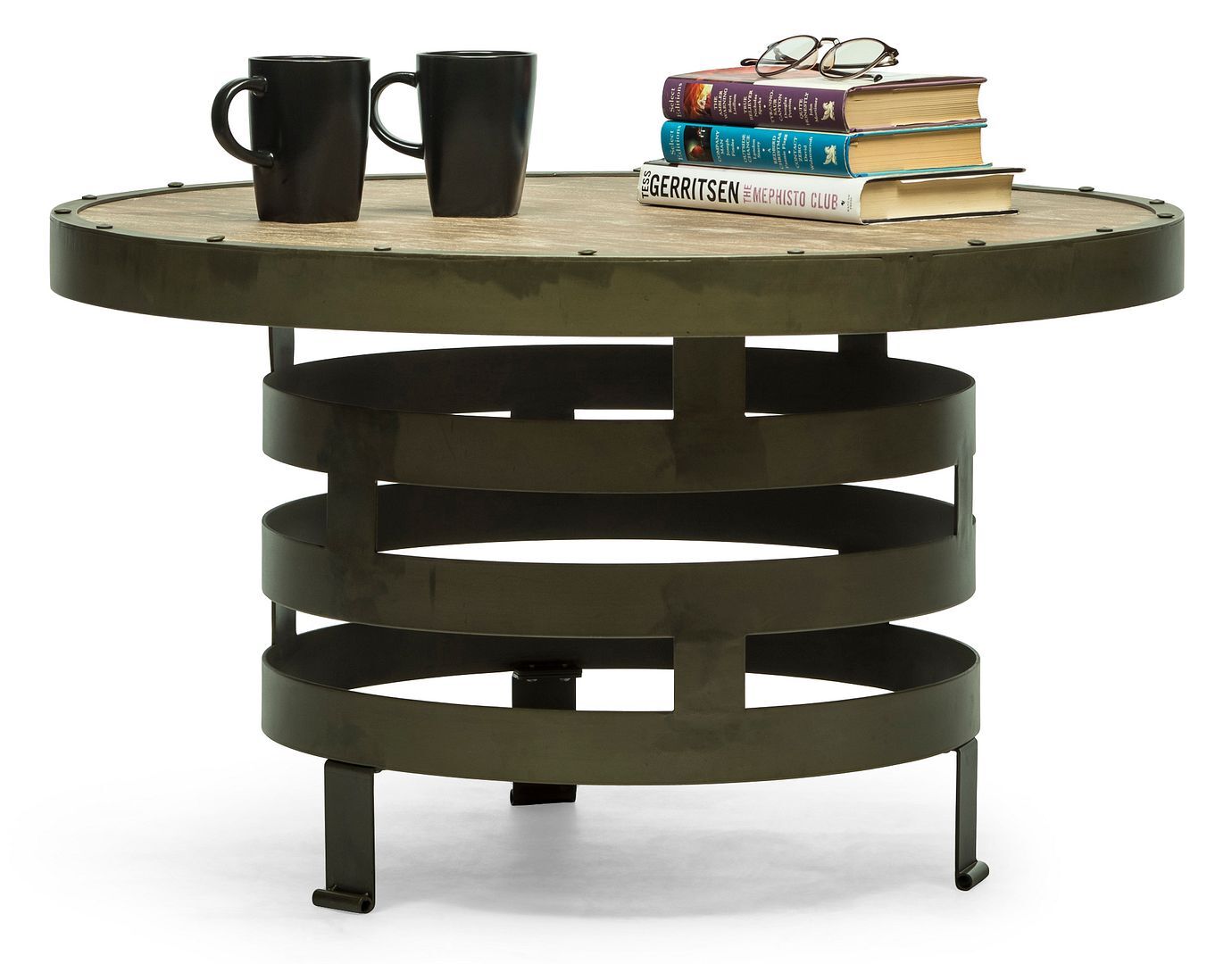 Retro Style Spiral Round Coffee Table with Wood Top Retro Style Spiral Round Coffee Table with Wood Top