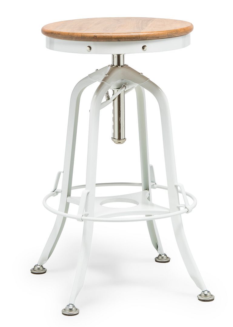White Bar Stool Hamptons Style Height Adjustable and Swivel with Natural Wood Top White Bar Stool Hamptons Style Height Adjustable and Swivel with Natural Wood Top