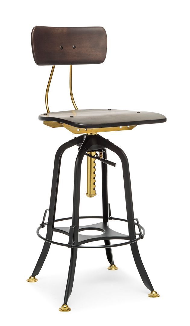 Industrial Wooden Height Adjustable Swivel Bar Stool Chair with Back - Gold Black Industrial Wooden Height Adjustable Swivel Bar Stool Chair with Back - Gold Black