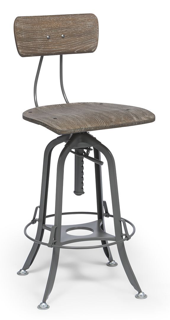 Industrial Swivel Height Adjustable Grey Oak Wood Bar Stool Chair with Back Industrial Swivel Height Adjustable Grey Oak Wood Bar Stool Chair with Back