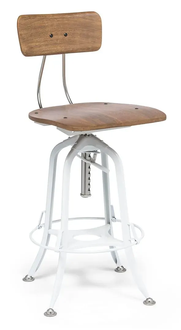 Hamptons Style White Bar Stool Chair Height Adjustable and Swivel with Natural Wood Top Hamptons Style White Bar Stool Chair Height Adjustable and Swivel with Natural Wood Top
