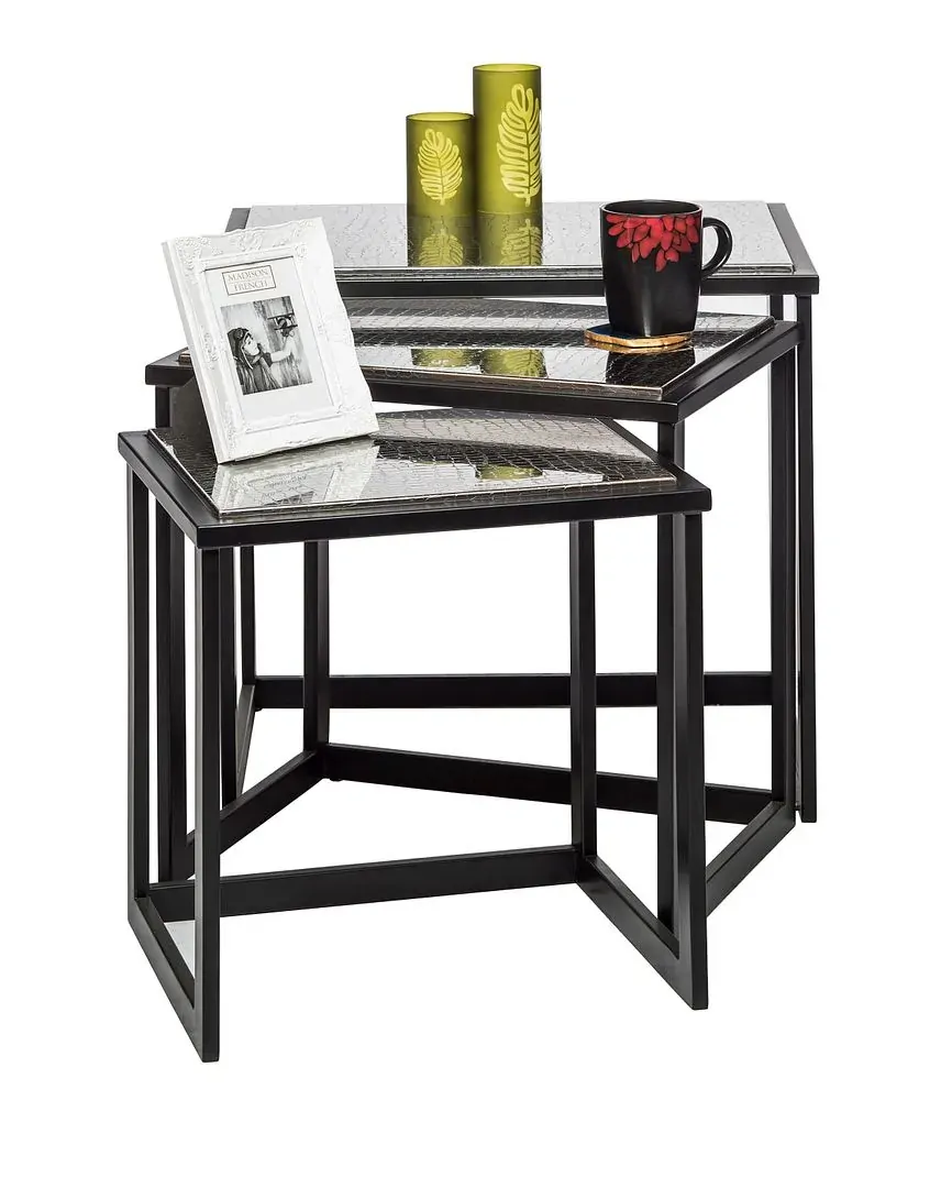 Black Iron Nested Tables with Stainless Steel Top in Set of 3 Black Iron Nested Tables with Stainless Steel Top in Set of 3