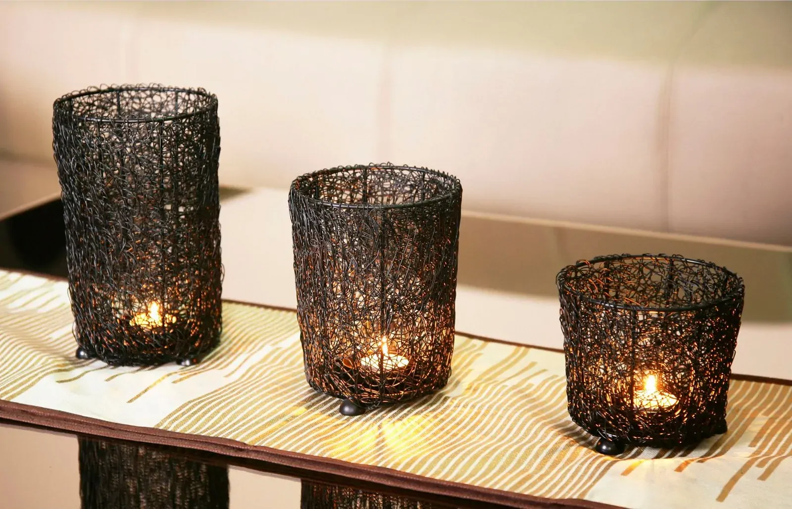 Wired Mesh Tealight Black Candle Holders - Set of 3 Wired Mesh Tealight Black Candle Holders - Set of 3