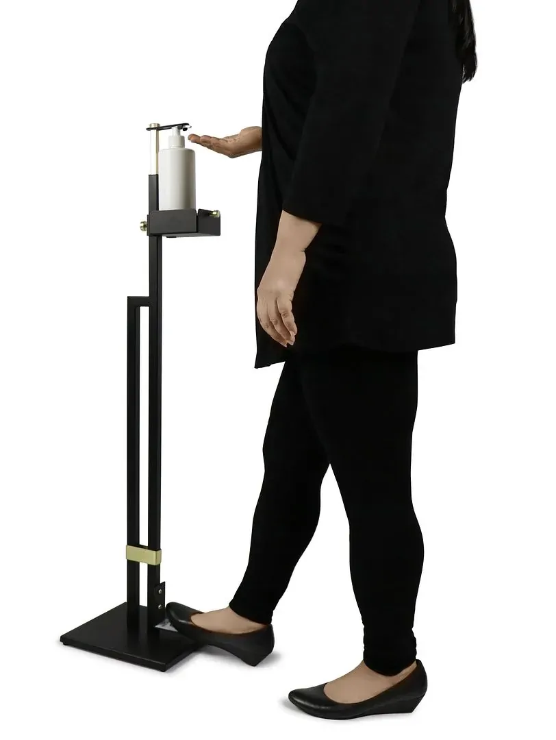 Lirash Touch Free Hand Sanitiser Dispenser Station Floor Stand Foot Operated - Gold Black Lirash Touch Free Hand Sanitiser Dispenser Station Floor Stand Foot Operated - Gold Black