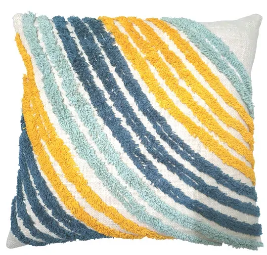 Cream cushion with blue/yellow tufted stripes 45x45cm Cream cushion with blue/yellow tufted stripes 45x45cm