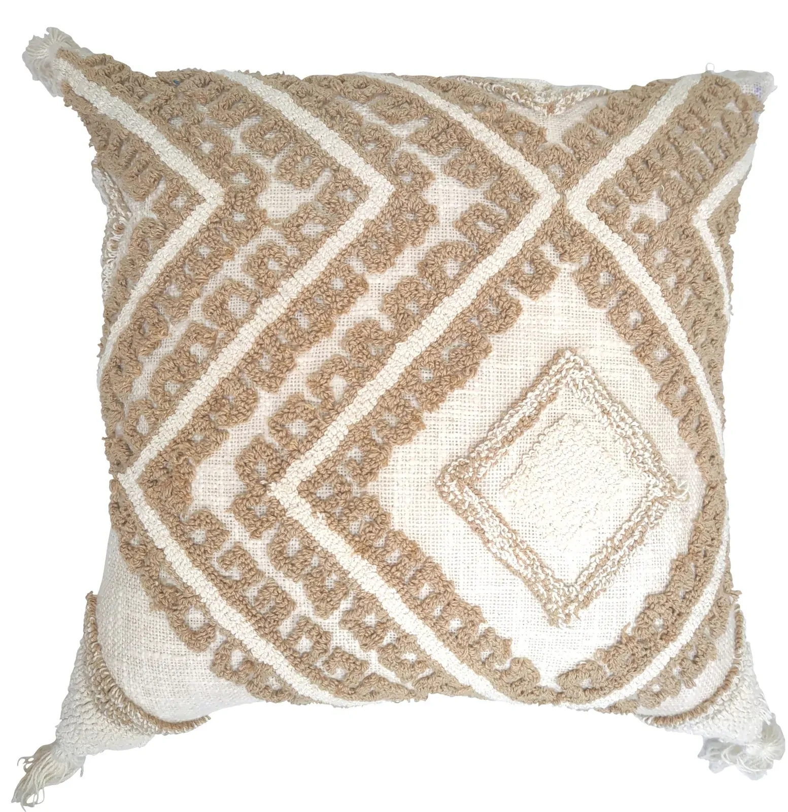 Cream cushion on beige with tufted diamond design 45x45cm Cream cushion on beige with tufted diamond design 45x45cm