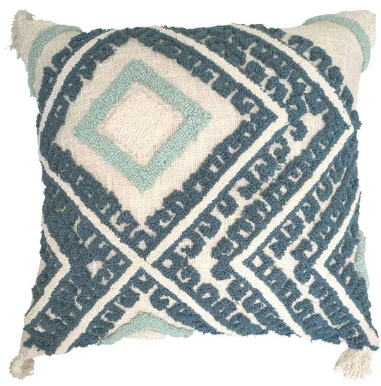 Cream cushion with navy blue tufted diamond design 45x45 cm Cream cushion with navy blue tufted diamond design 45x45 cm