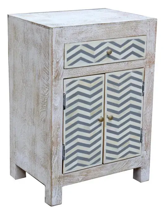 Havasu 2 drawer whitewashed bedside cabinet with Grey/White bone chevron design Havasu 2 drawer whitewashed bedside cabinet with Grey/White bone chevron design