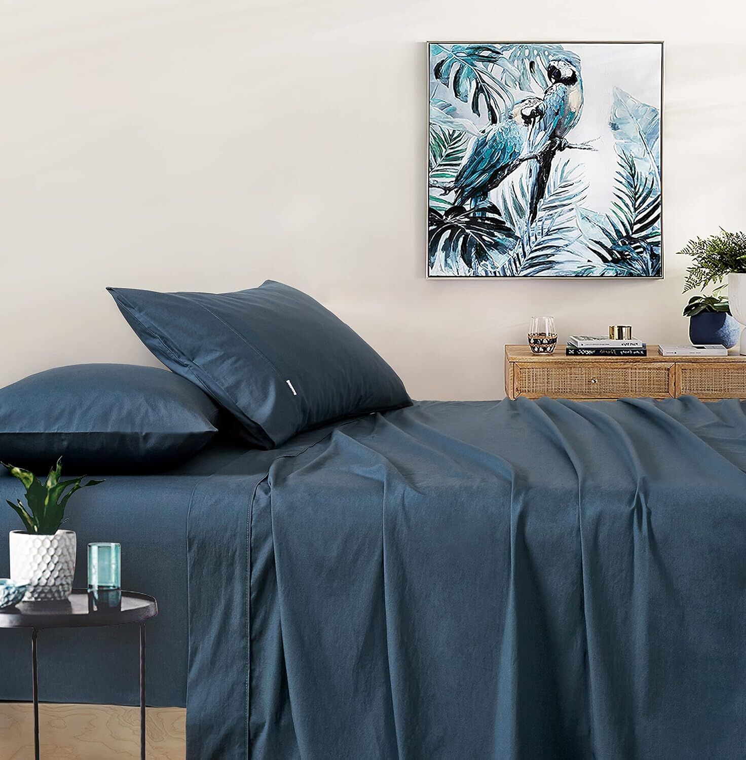 Gioia Casa Vintage Washed 100% Cotton Sheet Set with 1 Pillowcases - Dark Indigo -Single Gioia Casa Vintage Washed 100% Cotton Sheet Set with 1 Pillowcases - Dark Indigo -Single