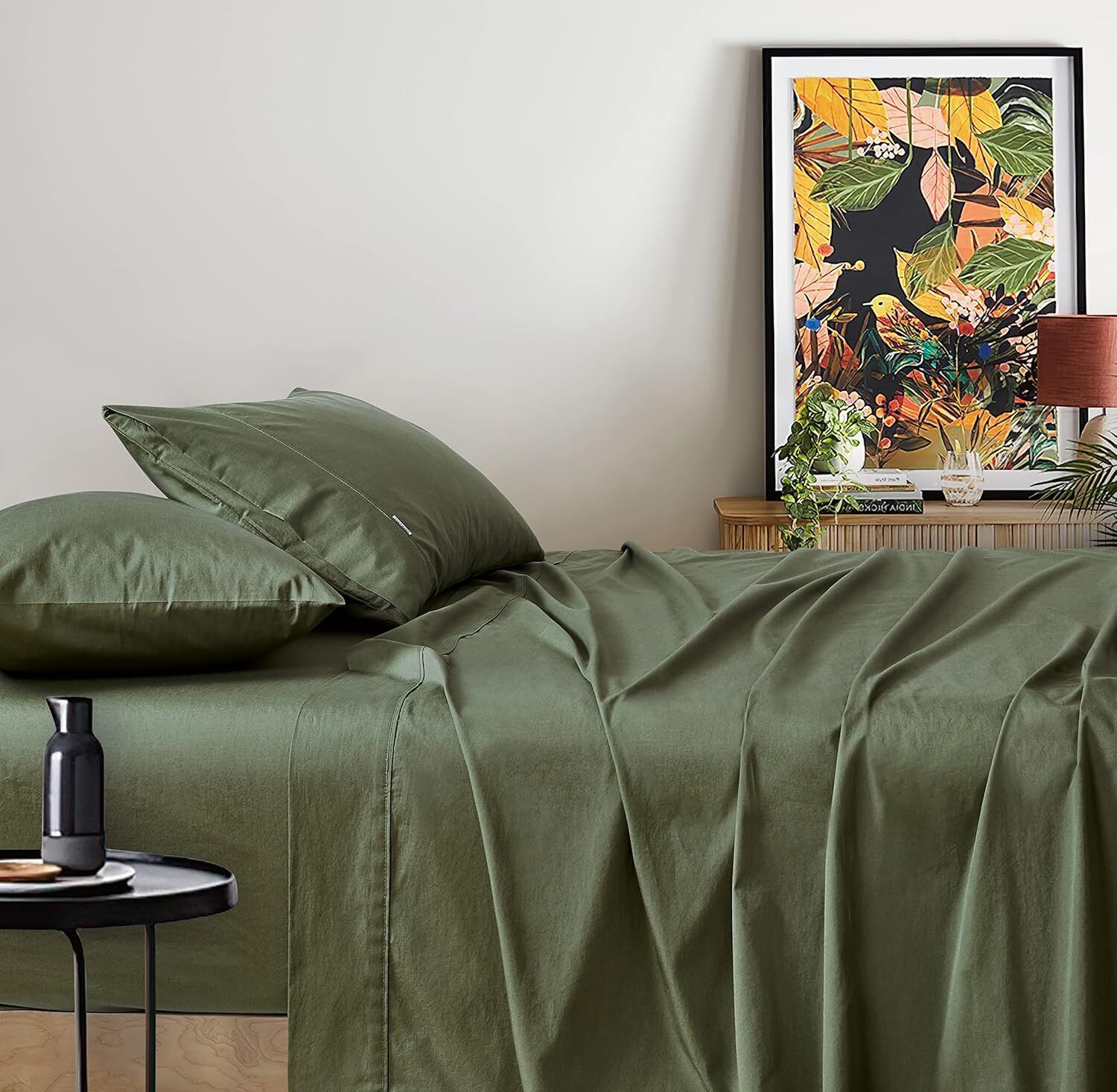 Gioia Casa Vintage Washed 100% Cotton Sheet Set with 1 Pillowcases - Khaki Green - Single Gioia Casa Vintage Washed 100% Cotton Sheet Set with 1 Pillowcases - Khaki Green - Single