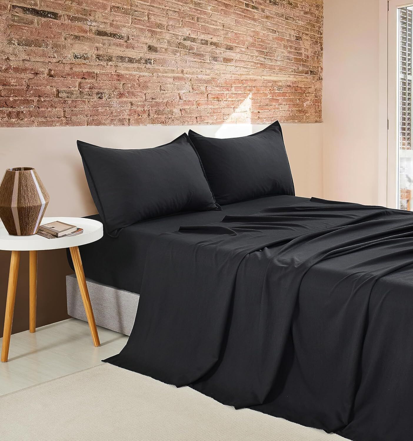 CleverPolly Vintage Washed Microfibre Sheet Set with 1 Pillowcase - Black - Single CleverPolly Vintage Washed Microfibre Sheet Set with 1 Pillowcase - Black - Single