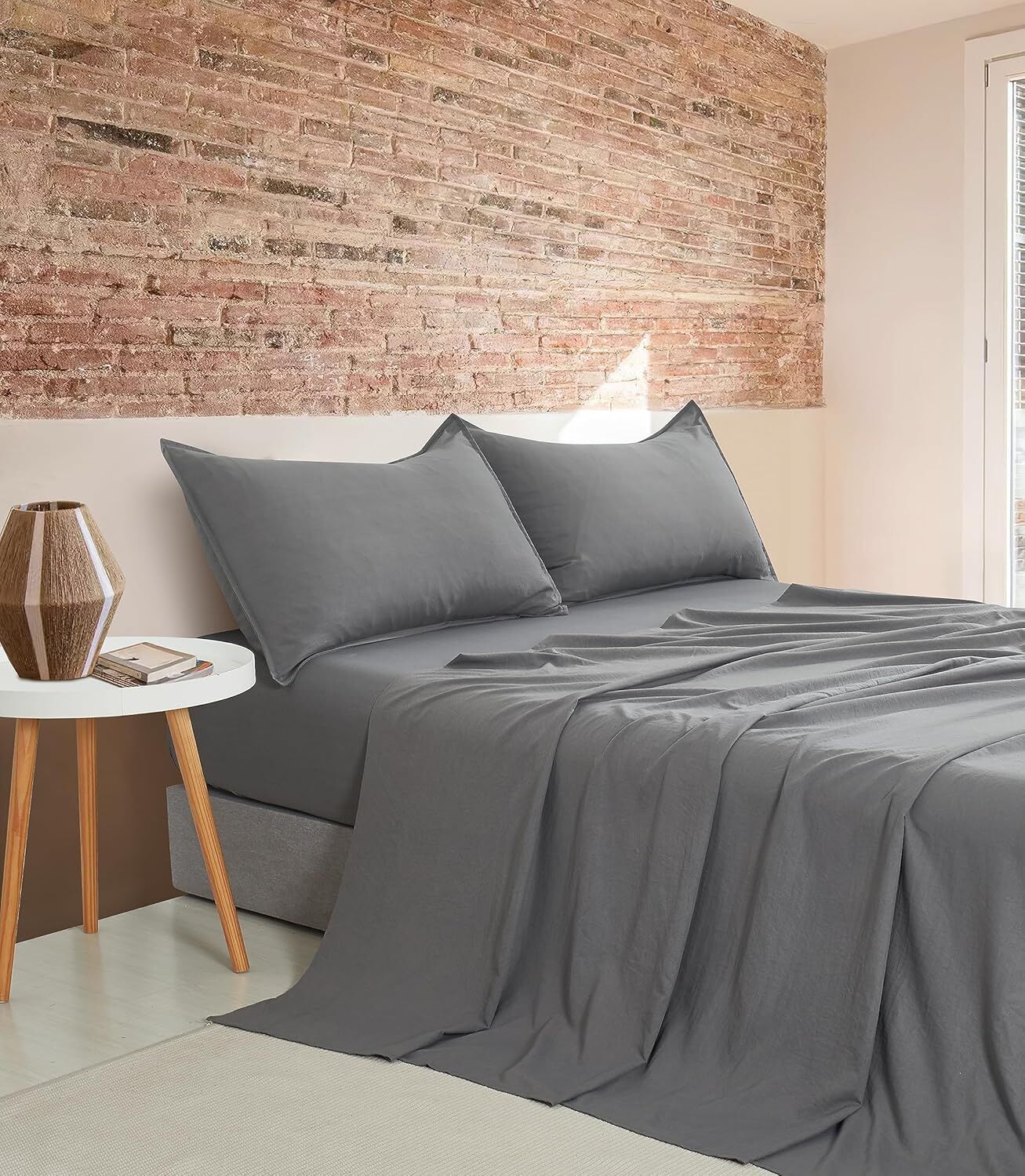 CleverPolly Vintage Washed Microfibre Sheet Set with 2 Pillowcases - Grey - King CleverPolly Vintage Washed Microfibre Sheet Set with 2 Pillowcases - Grey - King