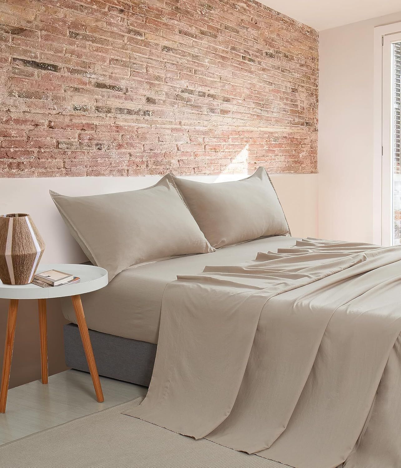 CleverPolly Vintage Washed Microfibre Sheet Set with 2 Pillowcases - Linen - King CleverPolly Vintage Washed Microfibre Sheet Set with 2 Pillowcases - Linen - King