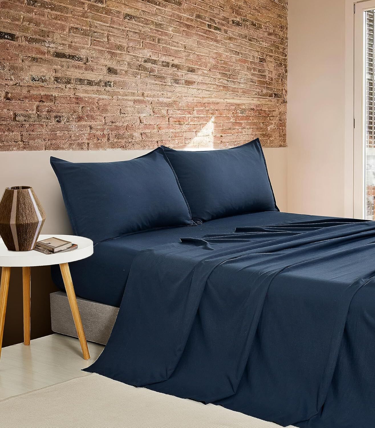CleverPolly Vintage Washed Microfibre Sheet Set with 2 Pillowcases - Navy - King CleverPolly Vintage Washed Microfibre Sheet Set with 2 Pillowcases - Navy - King