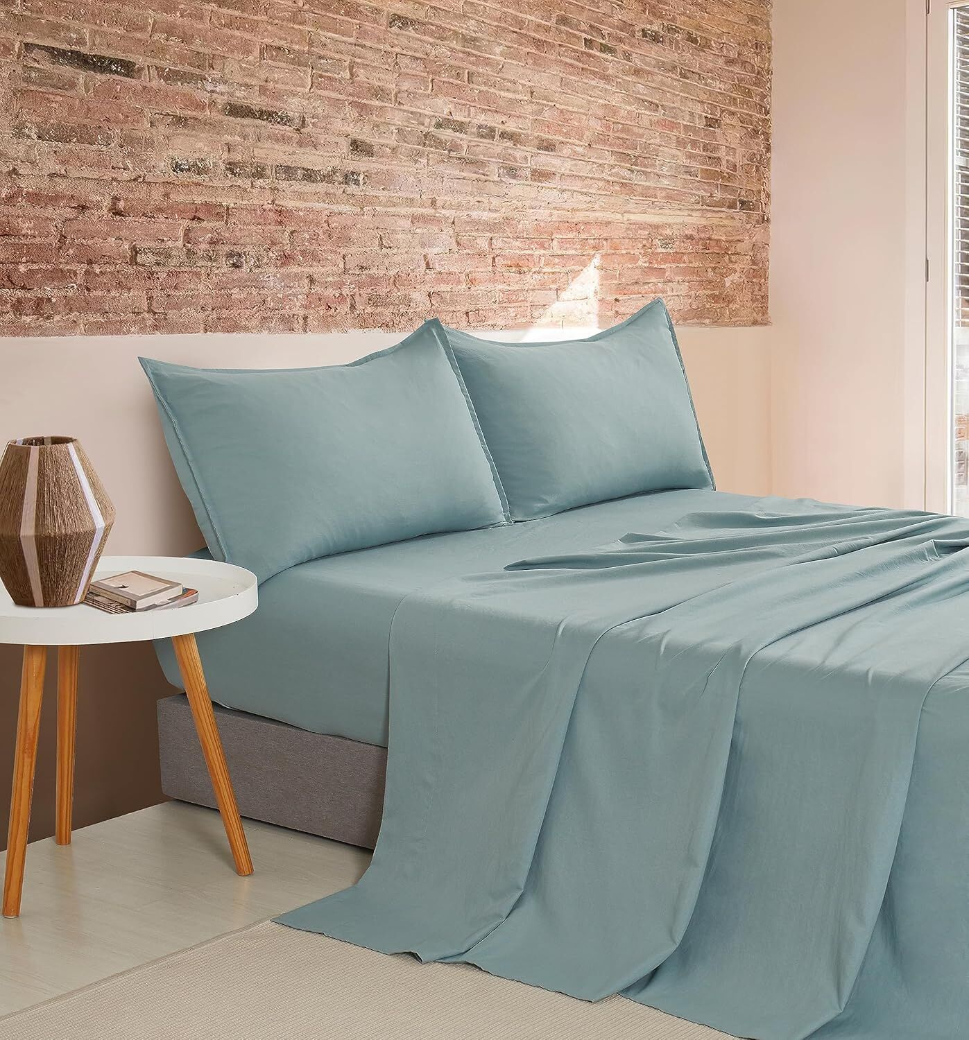 CleverPolly Vintage Washed Microfibre Sheet Set with 2 Pillowcases - Seafoam - King CleverPolly Vintage Washed Microfibre Sheet Set with 2 Pillowcases - Seafoam - King