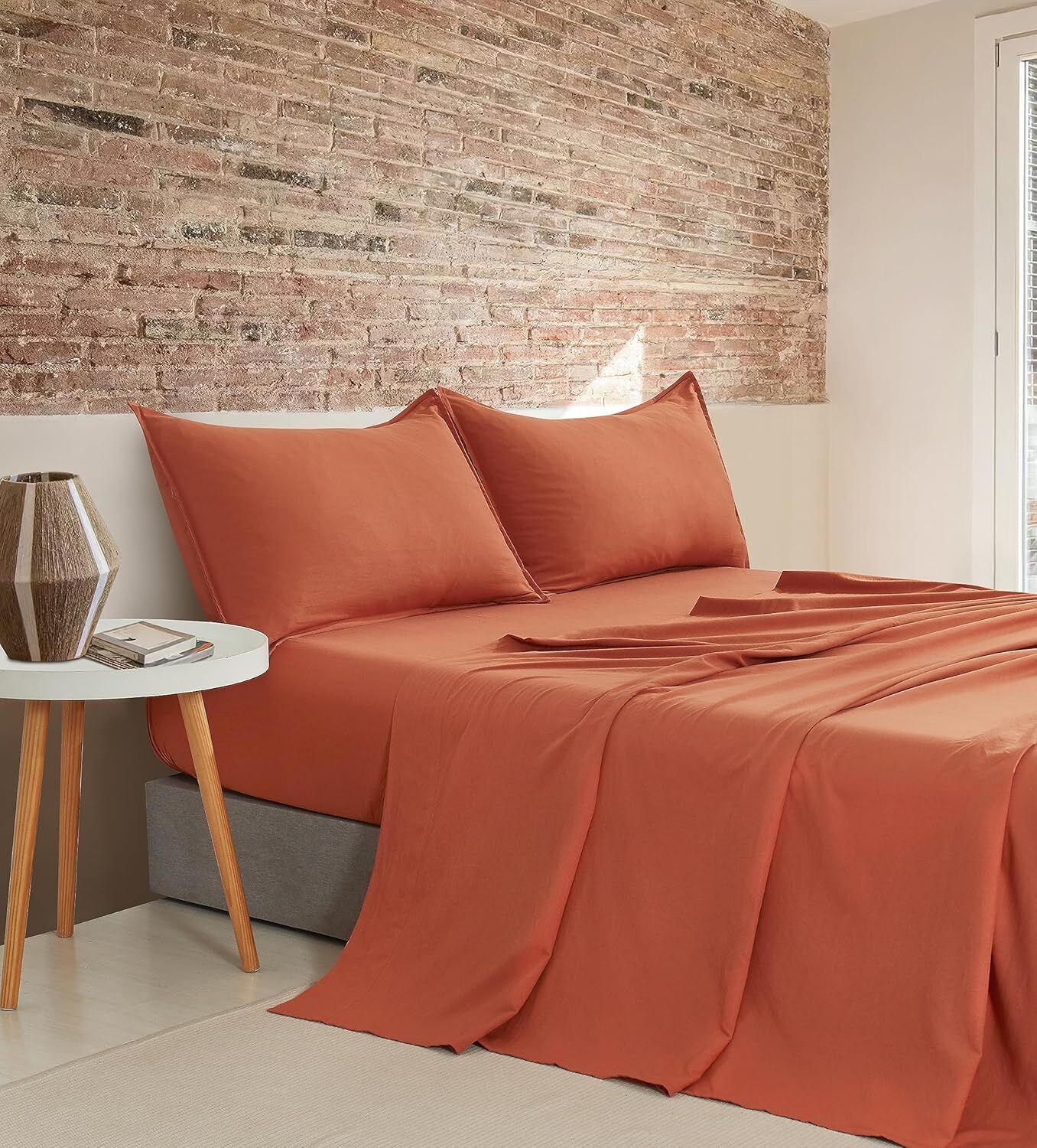 CleverPolly Vintage Washed Microfibre Sheet Set with 2 Pillowcases - Terracotta - King CleverPolly Vintage Washed Microfibre Sheet Set with 2 Pillowcases - Terracotta - King