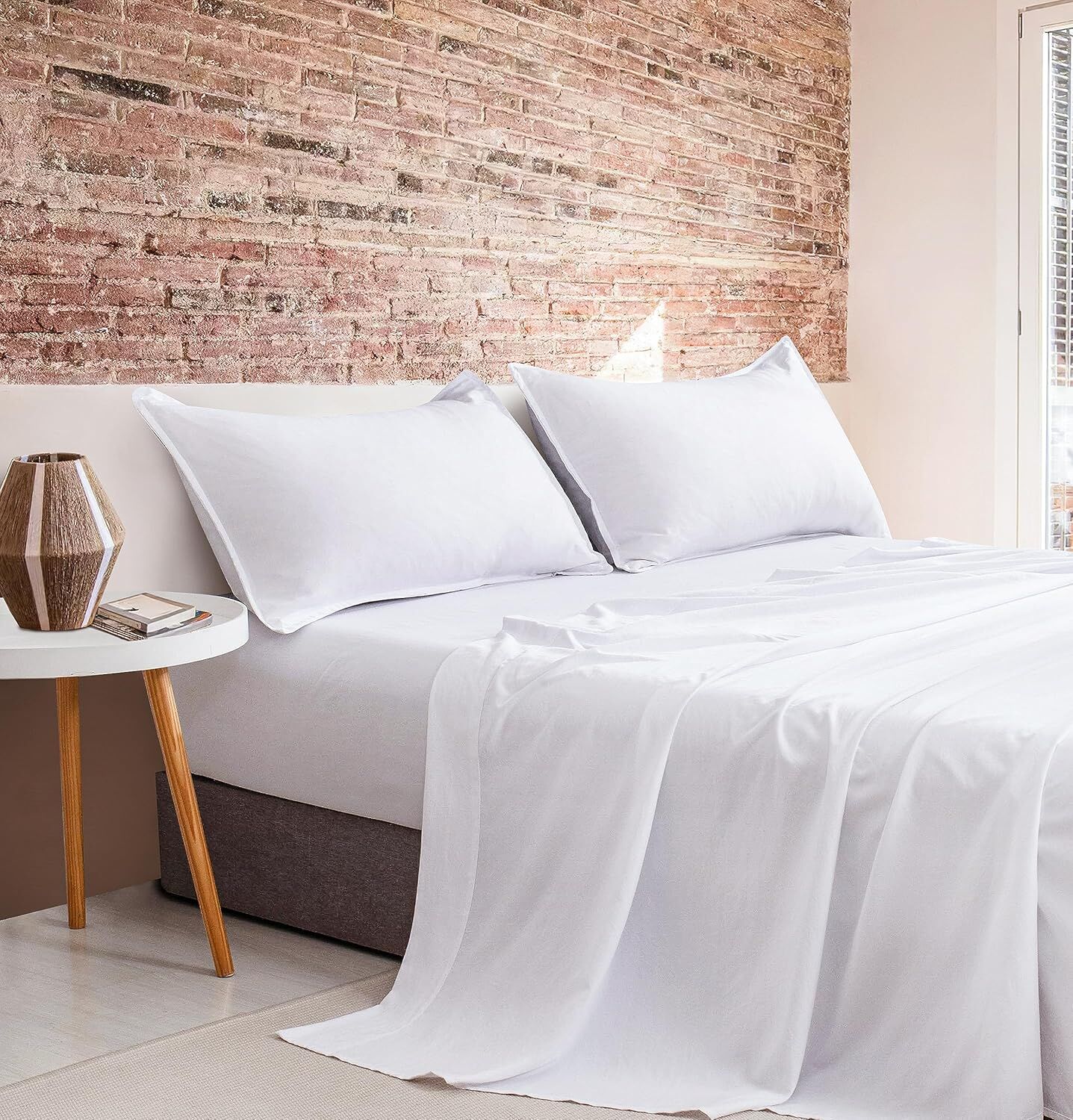 CleverPolly Vintage Washed Microfibre Sheet Set with 2 Pillowcases - White - King CleverPolly Vintage Washed Microfibre Sheet Set with 2 Pillowcases - White - King