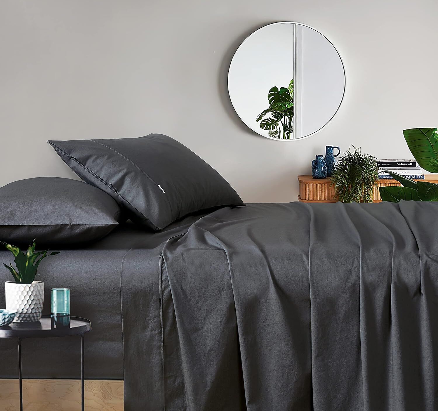Gioia Casa Vintage Washed 100% Cotton Sheet Set with 2 Pillowcases - Charcol - King Single Gioia Casa Vintage Washed 100% Cotton Sheet Set with 2 Pillowcases - Charcol - King Single