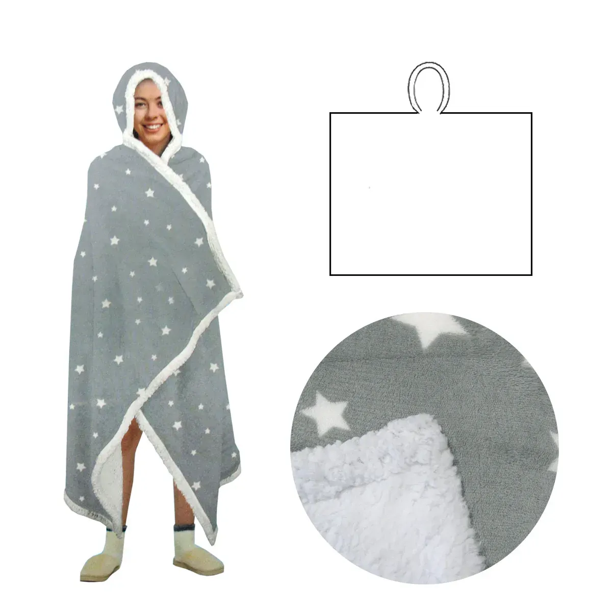 Adult Men Women Open Blanket Hoodie Poncho with Sherpa Fleece Reverse Navy Adult Men Women Open Blanket Hoodie Poncho with Sherpa Fleece Reverse Navy