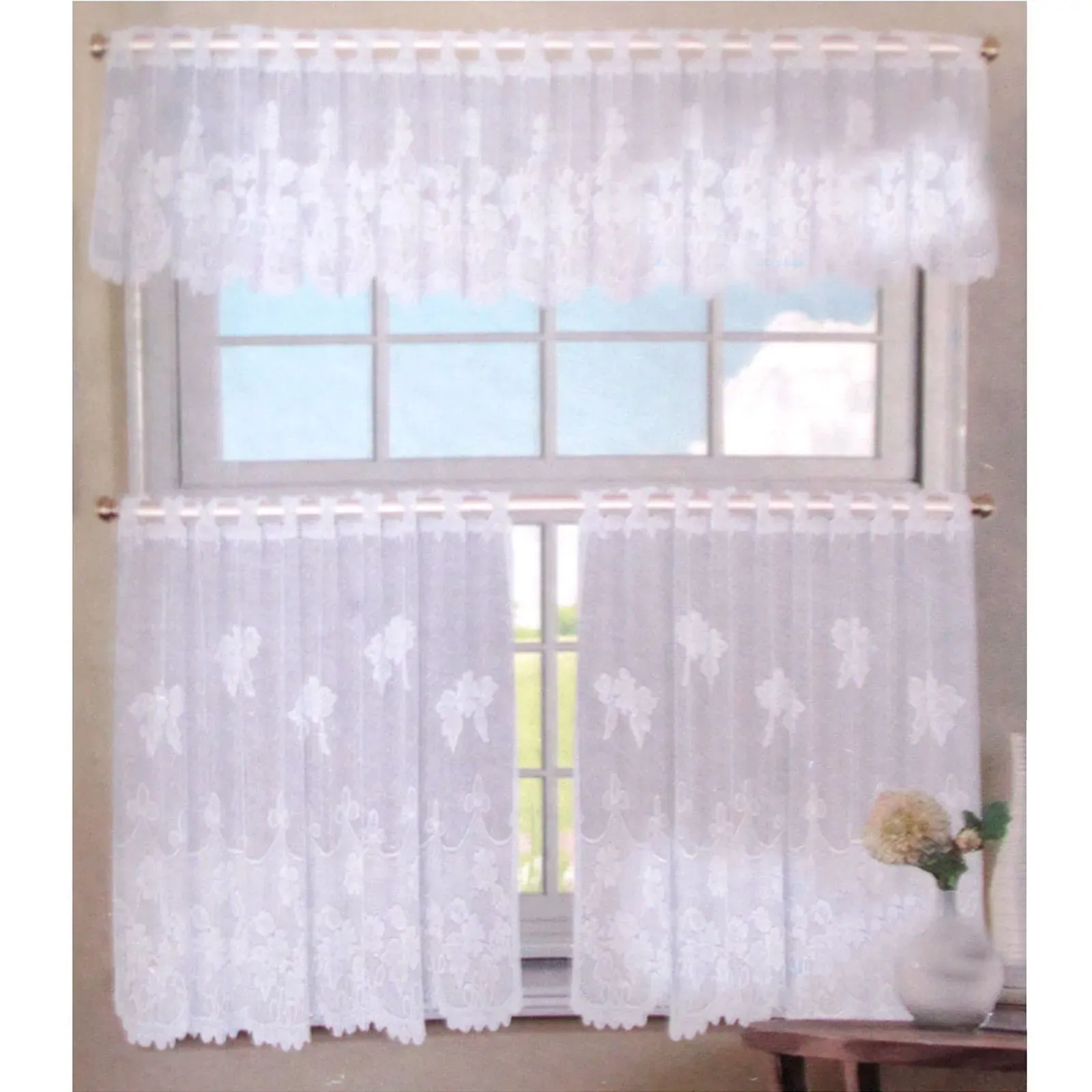 3 Pce Cafe Flora Lace Curtain Set 3 Pce Cafe Flora Lace Curtain Set