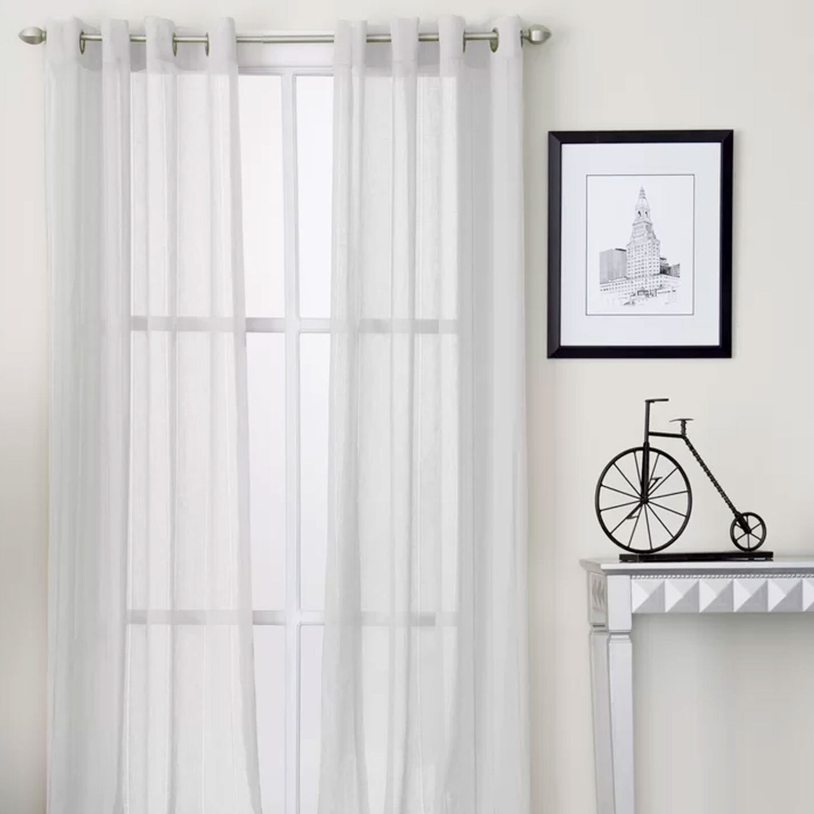 Pair of White Checkered Eyelet Sheer Curtains 140 x 225cm Pair of White Checkered Eyelet Sheer Curtains 140 x 225cm