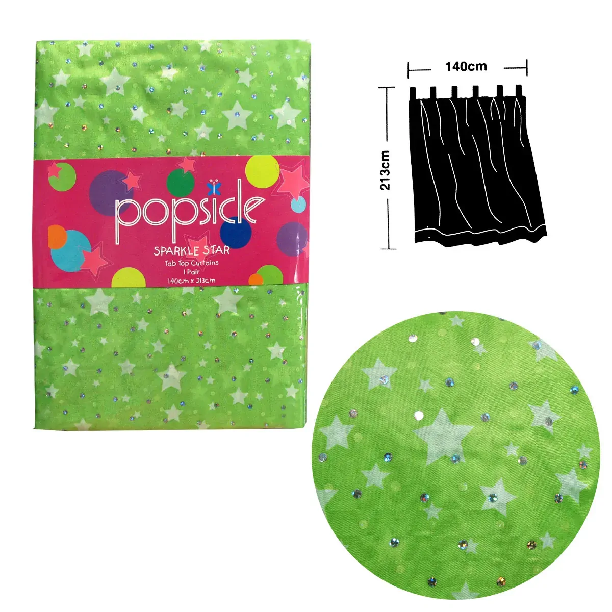 Pair of Organza Sequined Tab Top Curtains Sparkle Star Lime Green 140 x 213 cm Pair of Organza Sequined Tab Top Curtains Sparkle Star Lime Green 140 x 213 cm