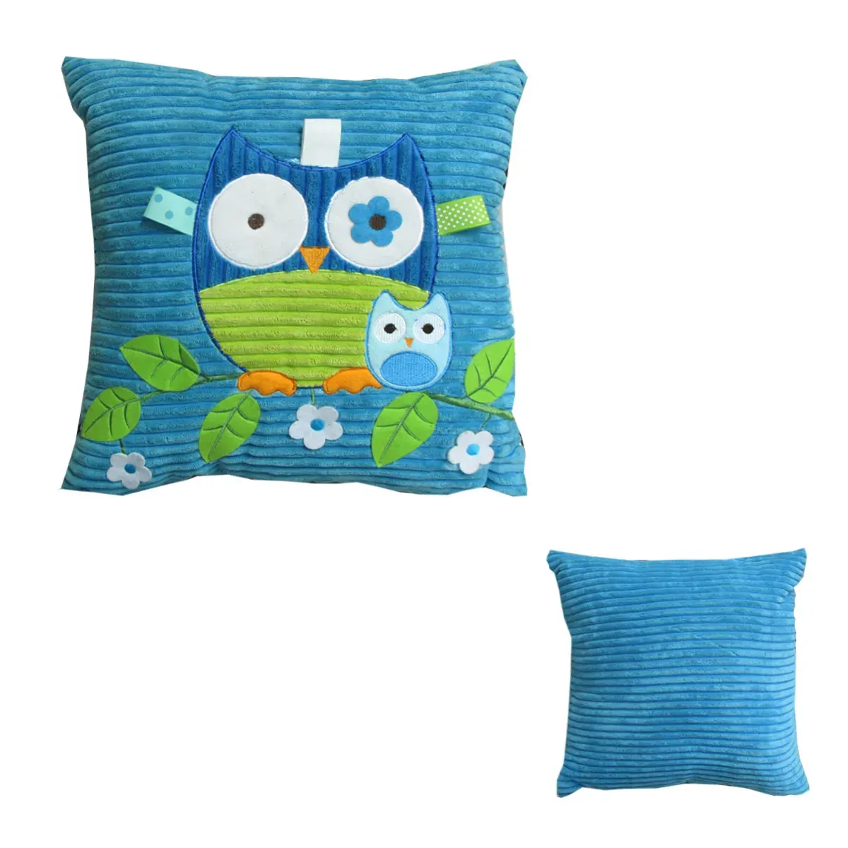 Blue Owl Embroidered Applique Square Cushion Blue Owl Embroidered Applique Square Cushion