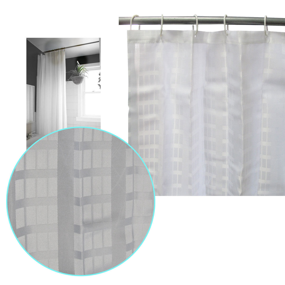 Jacquard White Checkered Bathroom Shower Curtain 180cm wide x 210 cm long Jacquard White Checkered Bathroom Shower Curtain 180cm wide x 210 cm long