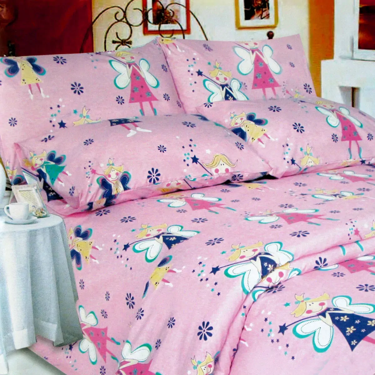 280TC Easy Care Kids Polyester Cotton Printed Quilt Cover Set Pink Fairies Single 280TC Easy Care Kids Polyester Cotton Printed Quilt Cover Set Pink Fairies Single