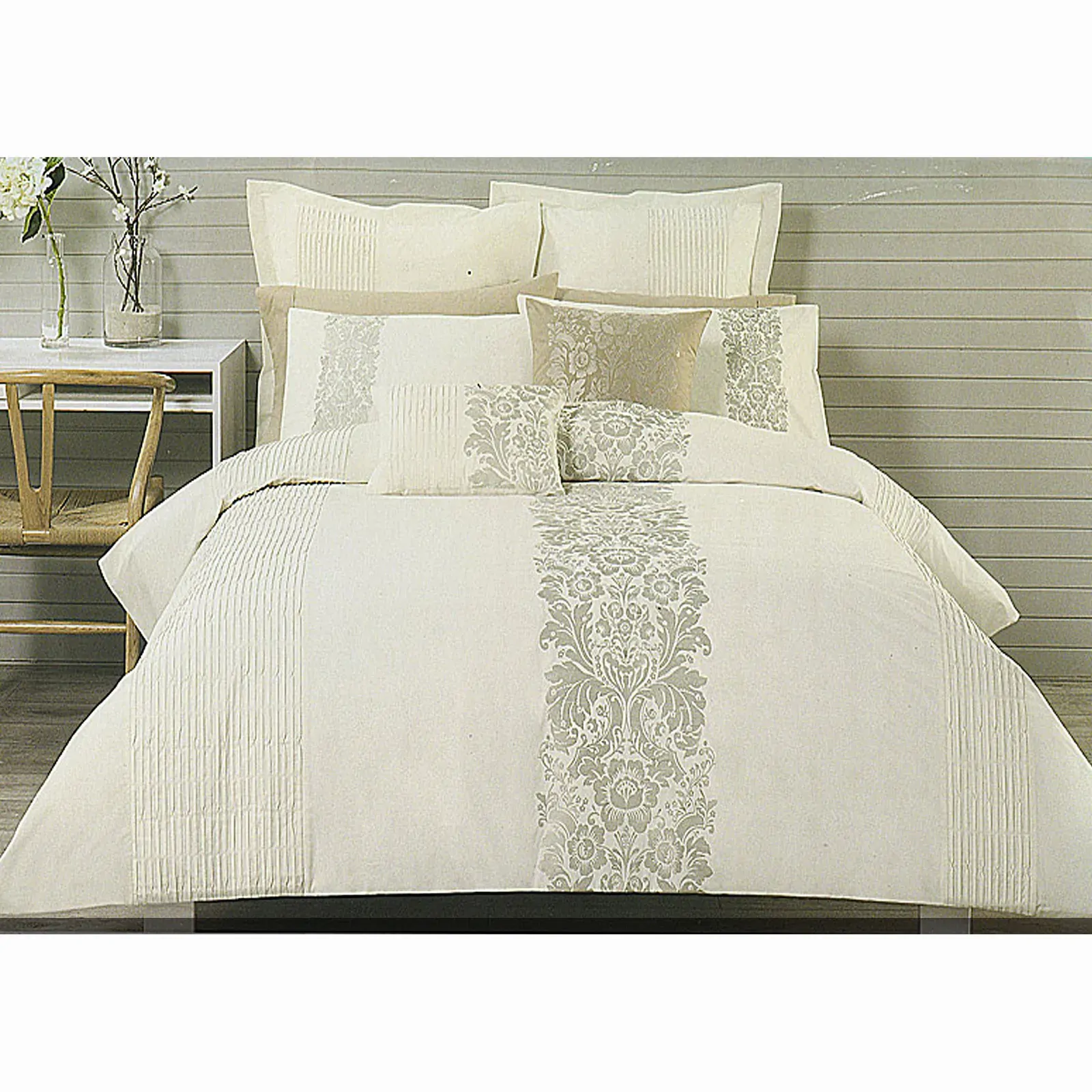 Catherine Cream Taupe Embroidery Quilt Cover Set QUEEN Catherine Cream Taupe Embroidery Quilt Cover Set QUEEN