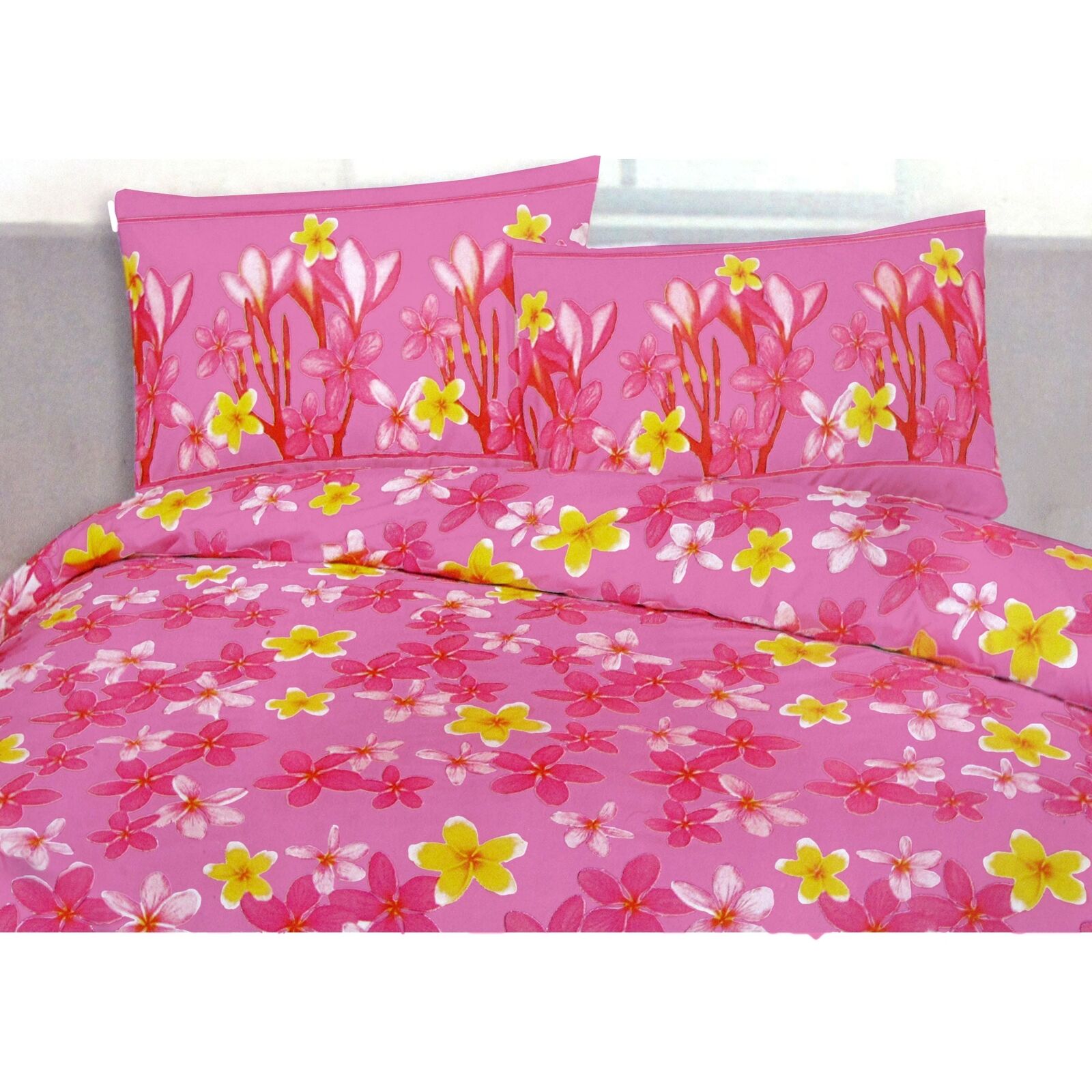 225TC Polyester Cotton Frangipani Jungle Pink Quilt Cover Set King 225TC Polyester Cotton Frangipani Jungle Pink Quilt Cover Set King