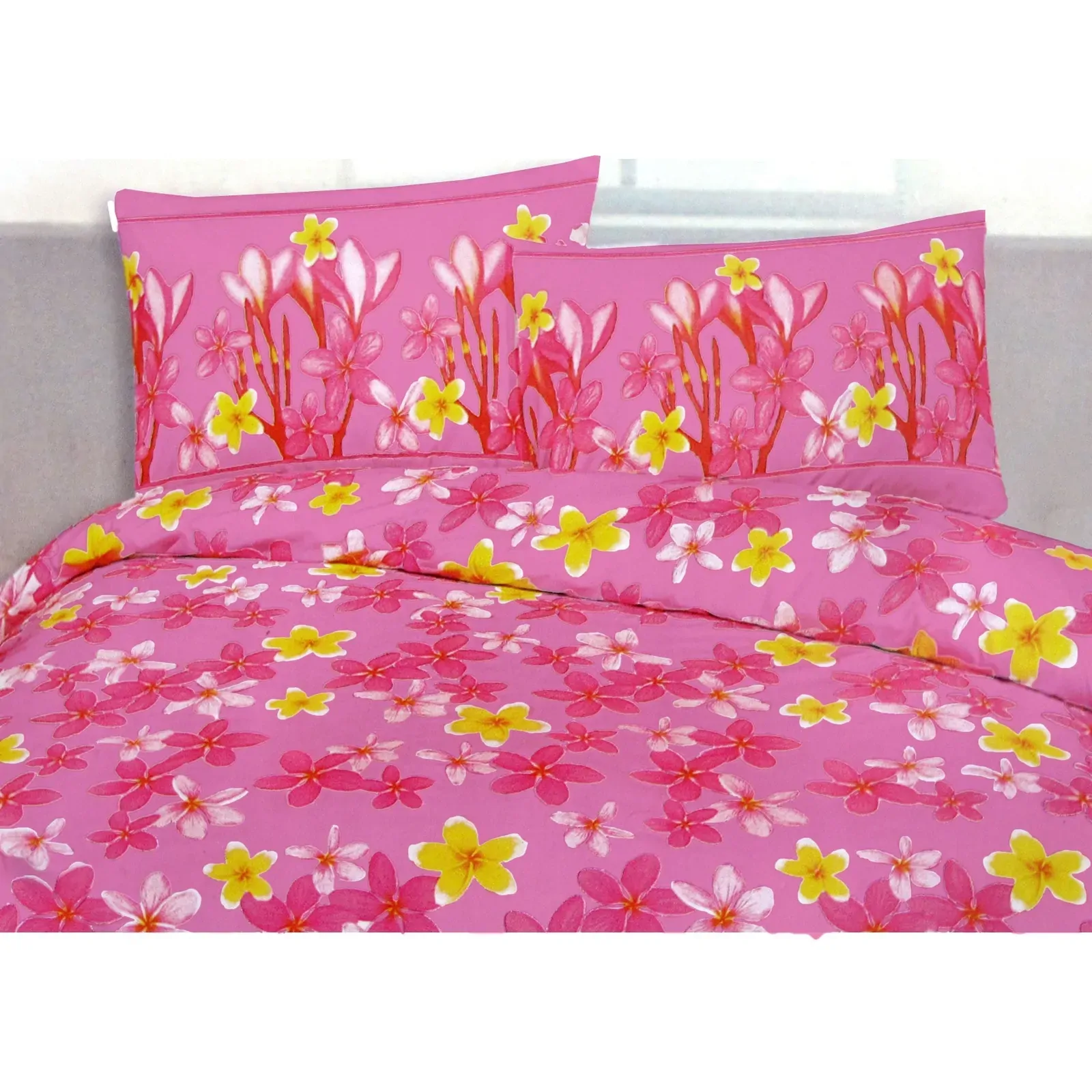 225TC Polyester Cotton Frangipani Jungle Pink Quilt Cover Set King 225TC Polyester Cotton Frangipani Jungle Pink Quilt Cover Set King