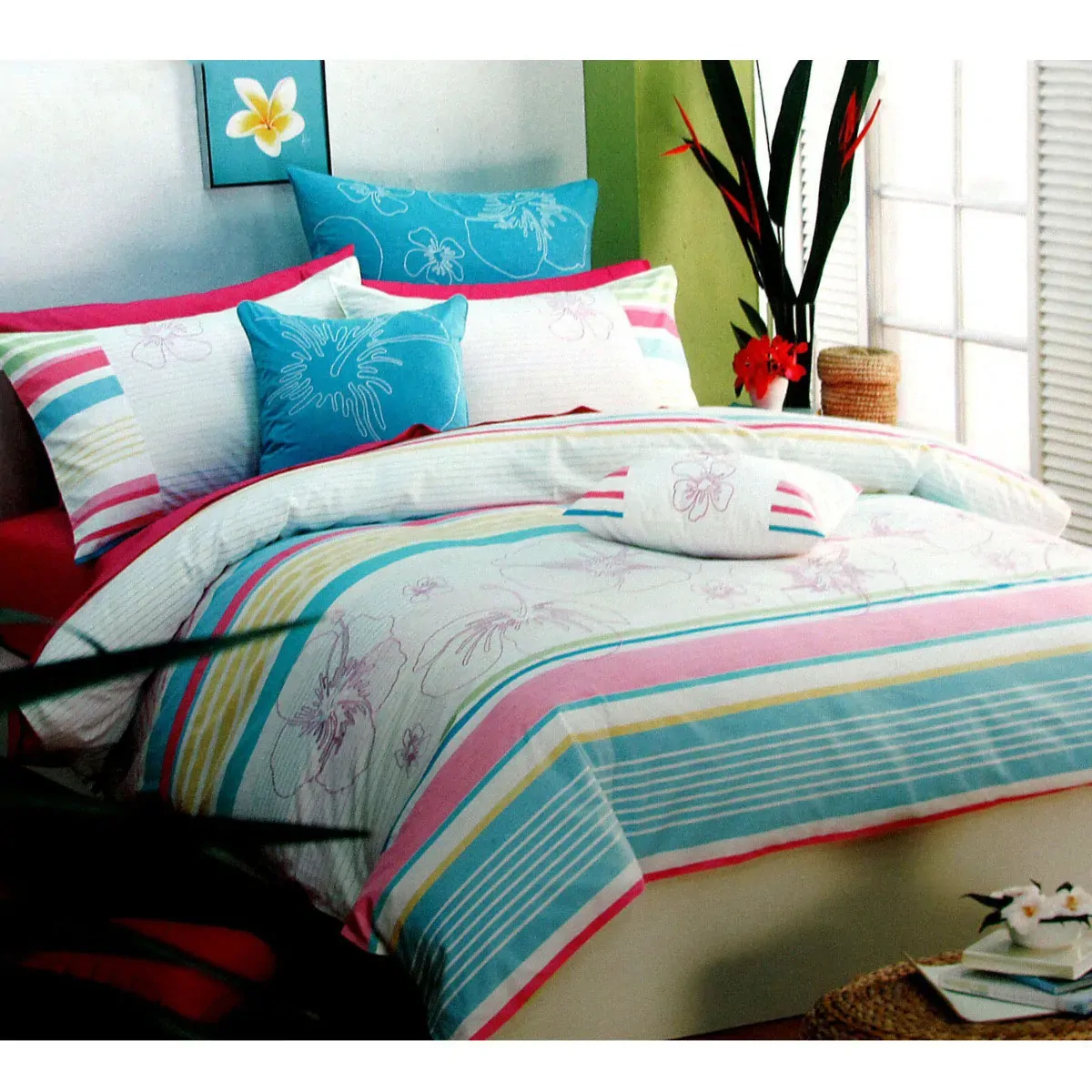 250TC Cotton Palila Yarn Dyed Aqua Quilt Cover Set Queen 250TC Cotton Palila Yarn Dyed Aqua Quilt Cover Set Queen