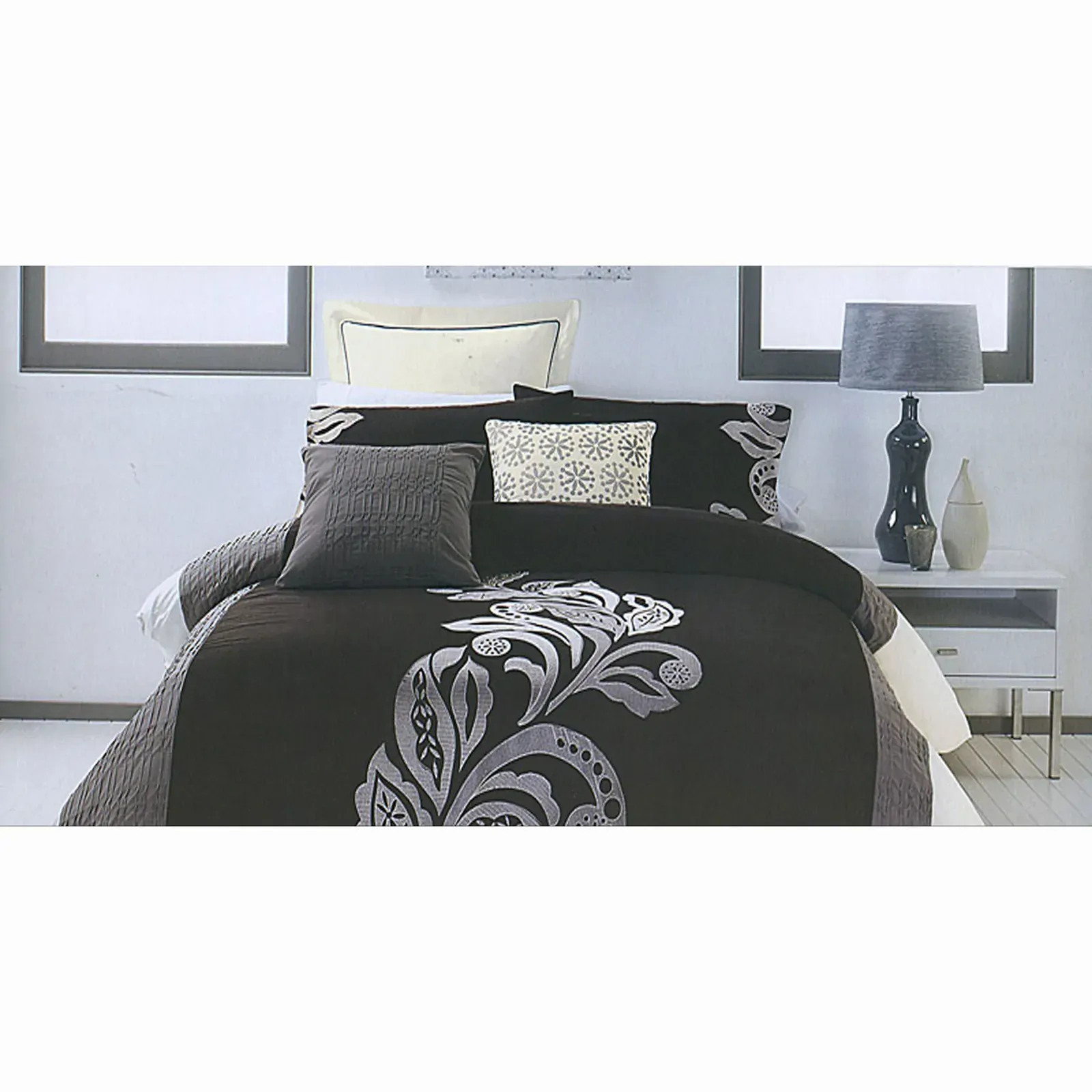 Pierre Black Grey Quilt Cover Set KING Pierre Black Grey Quilt Cover Set KING