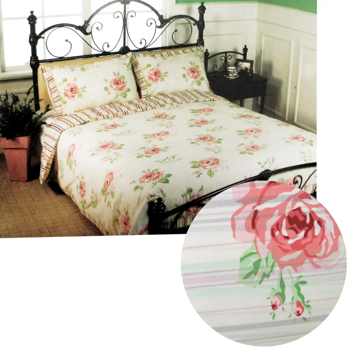 Cream Rosie Stripes Polyester Cotton Quilt Cover Set Queen Cream Rosie Stripes Polyester Cotton Quilt Cover Set Queen