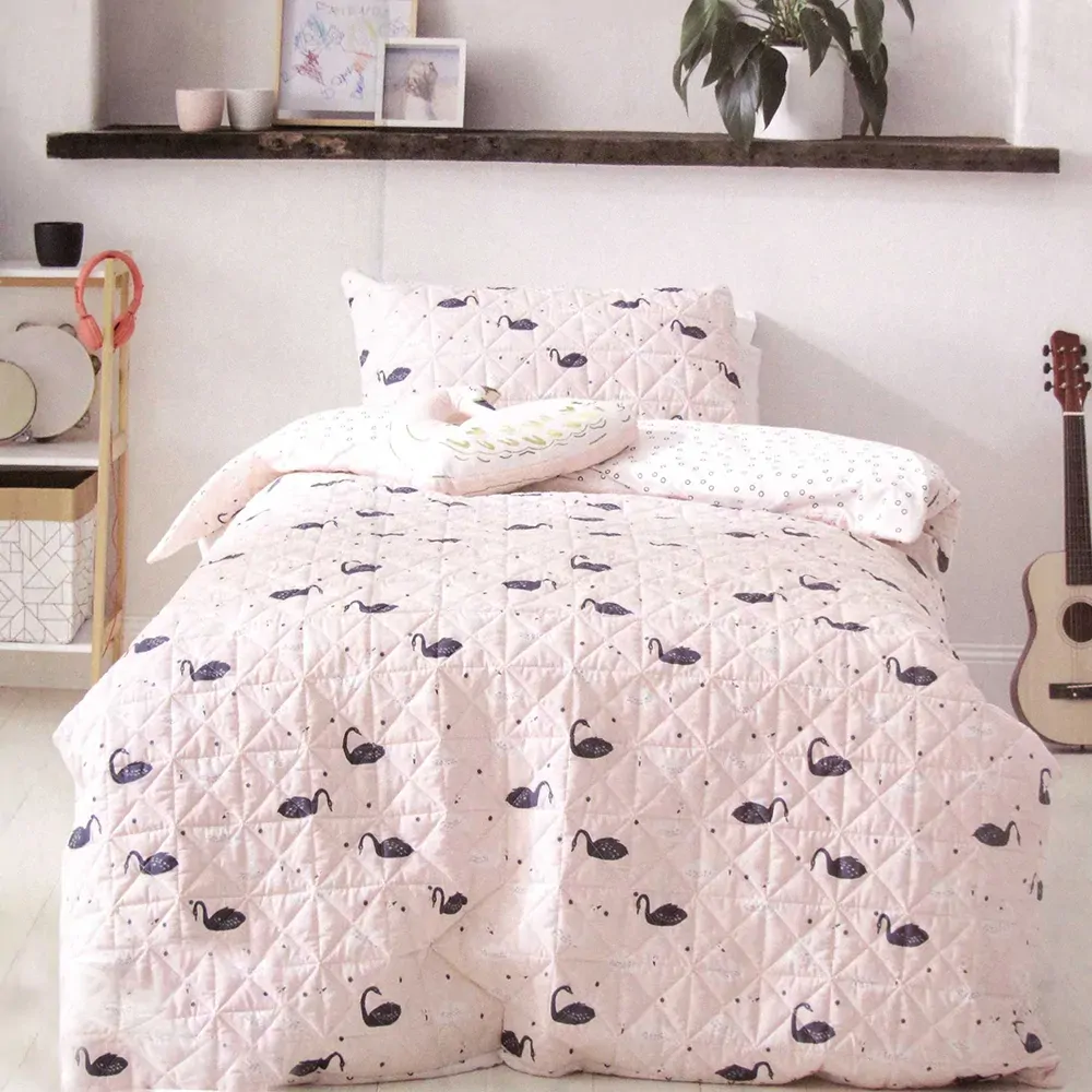 Swan Blush Quilt Cover Set Single Swan Blush Quilt Cover Set Single