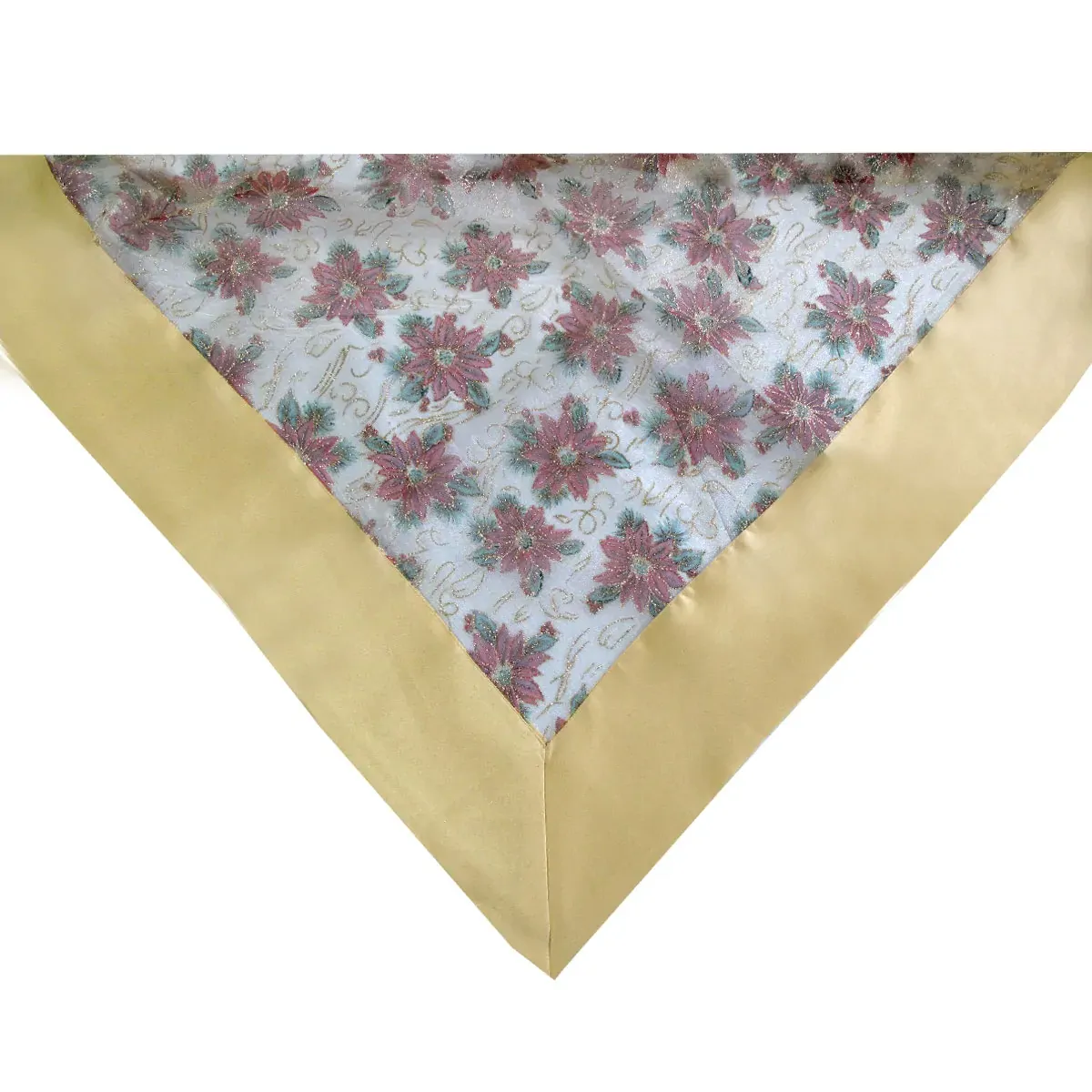 Gold Poinsettia Sheer Organza Glitter Table Cloth 150 x 260 cm Gold Poinsettia Sheer Organza Glitter Table Cloth 150 x 260 cm