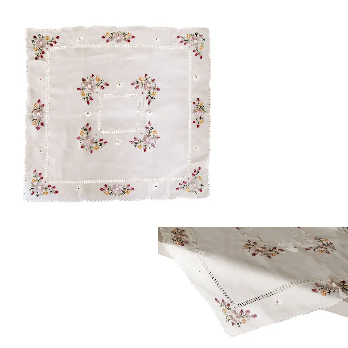 Victoriana White Applique Embroidered Table Topper 85 x 85 cm Victoriana White Applique Embroidered Table Topper 85 x 85 cm