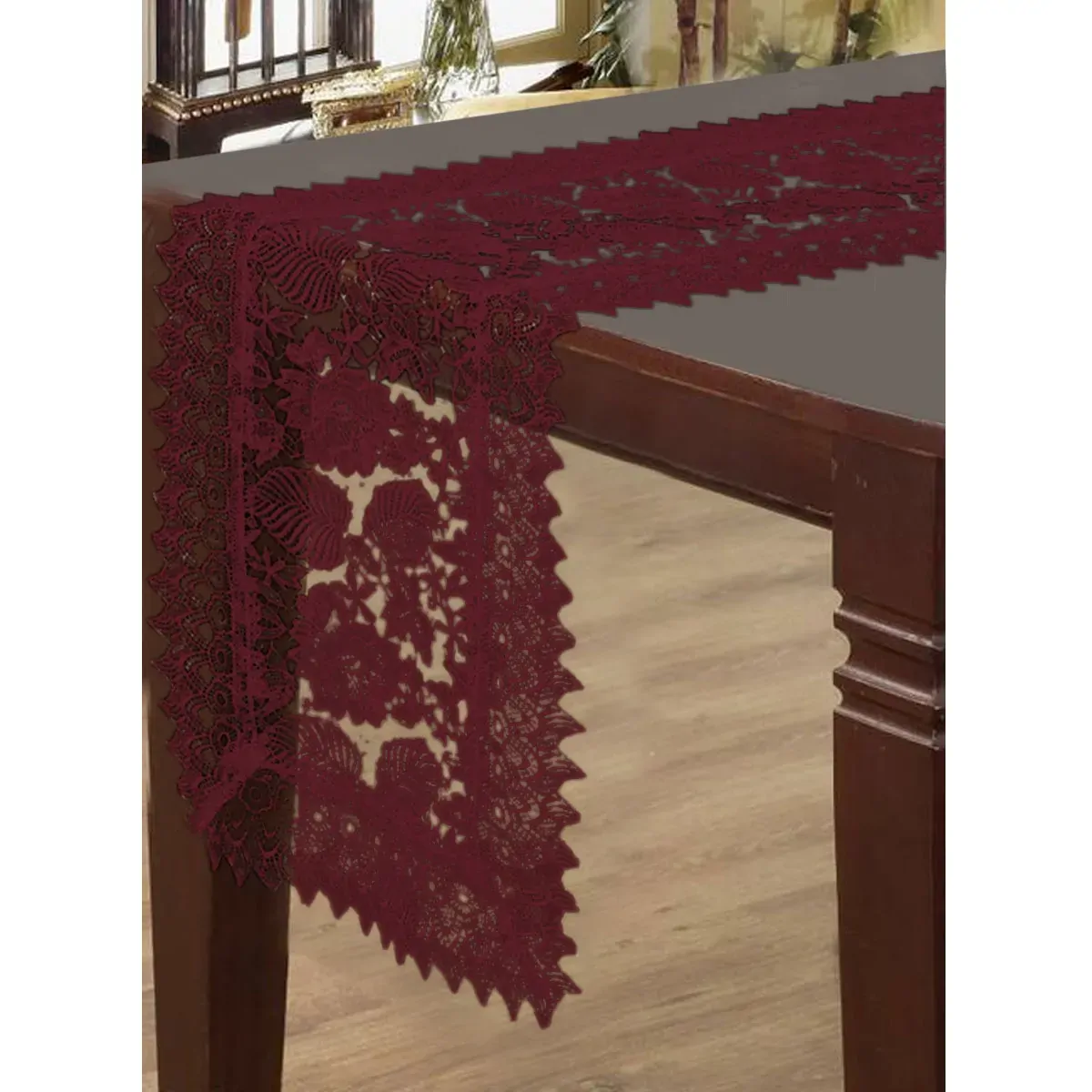 Leaf Burgundy Lace Table Runner 40 x 135 cm Leaf Burgundy Lace Table Runner 40 x 135 cm