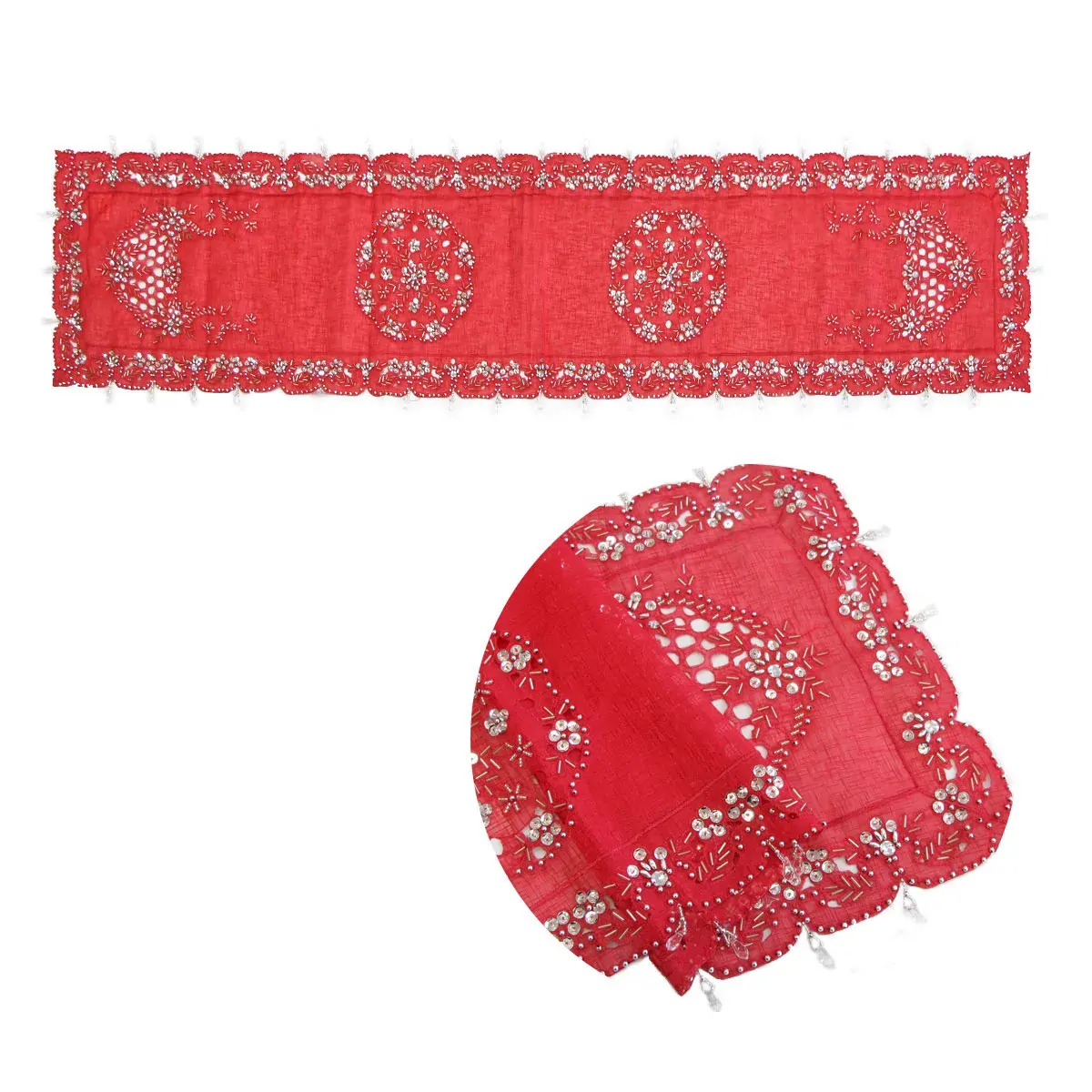 Stella Beaded Table Runner Diamonte Sequin 40 x 180 cm Red Stella Beaded Table Runner Diamonte Sequin 40 x 180 cm Red