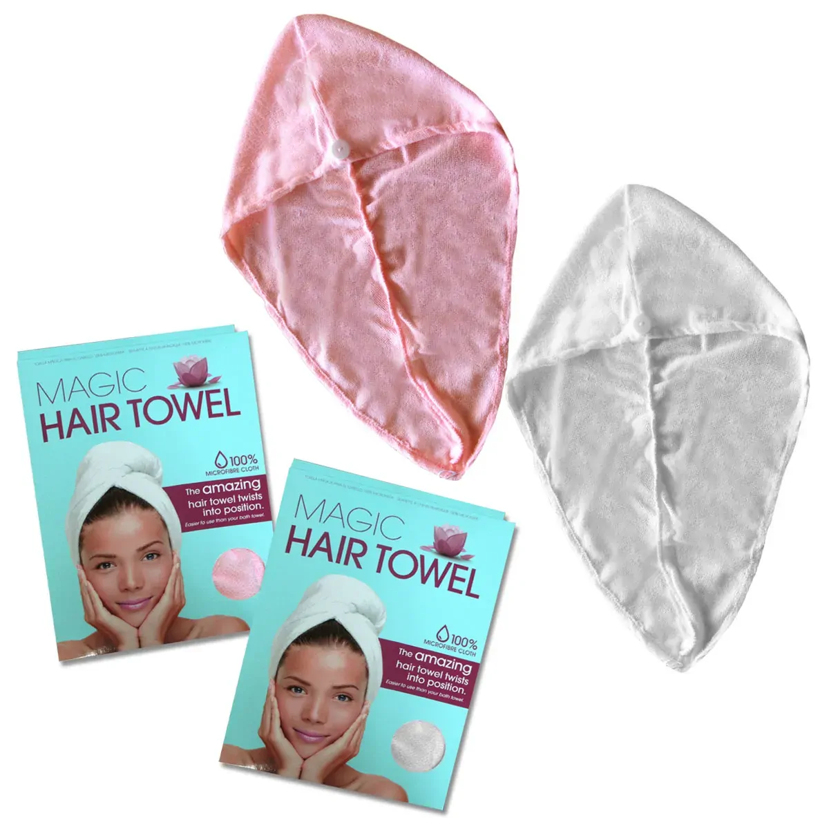 Set of 2 Magic Quick Dry Microfibre Hair Dryer Towels Pink + White Set of 2 Magic Quick Dry Microfibre Hair Dryer Towels Pink + White