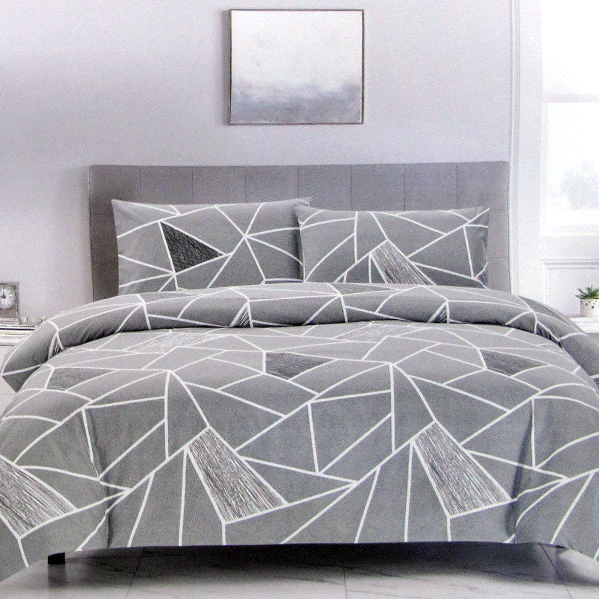 Artex Bentley Grey Quilt Cover Set Geometric Pattern Reversible Printed Microfiber Polyester King Artex Bentley Grey Quilt Cover Set Geometric Pattern Reversible Printed Microfiber Polyester King