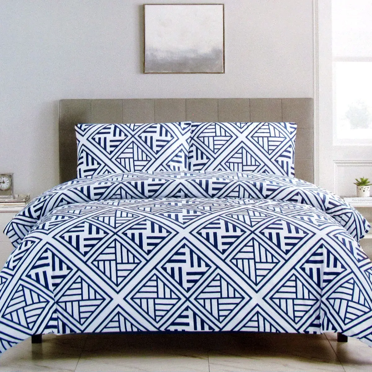 Artex Navy Enzi Geometric Pattern Printed Microfiber Polyester Quilt Cover Set Queen Artex Navy Enzi Geometric Pattern Printed Microfiber Polyester Quilt Cover Set Queen